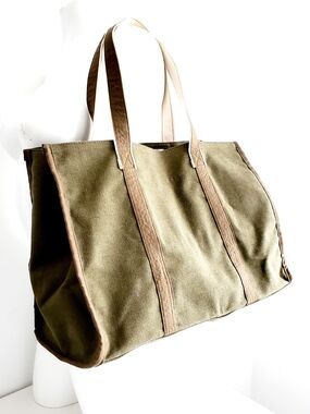 Indigo Olive Canvas Tote with Brown Trim